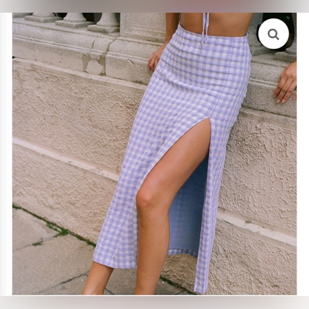 Paloma Wool Lavender Gingham Midi Skirt with Side Slit